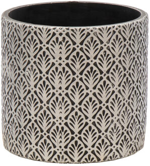 Mega Collections Plantenpot/bloempot - keramiek - antraciet/zilver - Oosters motief - D11 x H10 cm