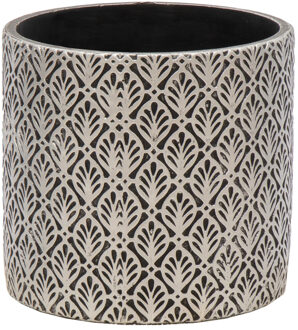 Mega Collections Plantenpot/bloempot - keramiek - antraciet/zilver - Oosters motief - D14 x H13 cm