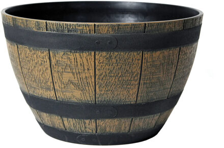 Mega Collections Plantenpot/bloempot - kunststof - bruin - rond - houtmotief - D51 x H32 cm