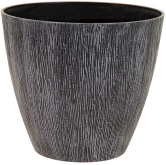 Mega Collections Plantenpot/bloempot - kunststof - donkergrijs - relief - Tuin buiten - D18 x H16 cm