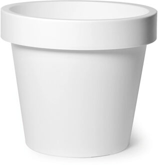 Mega Collections Plantenpot/bloempot - kunststof - wit - Tuin buiten - D20 x H18 cm