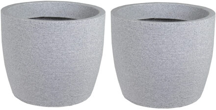 Mega Collections Plantenpot/bloempot Natuursteen look - 2x - kunststof - lichtgrijs - buiten - D42 x H33 cm