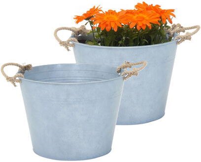 Mega Collections Plantenpot/bloempot Old Rope - 2x - rond - zink - zilver - D40 X H29 cm
