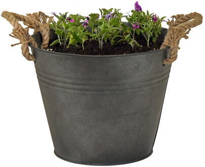 Mega Collections Plantenpot/bloempot Old Rope - rond - zink - antraciet - D31 X H21 cm