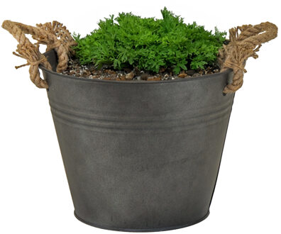 Mega Collections Plantenpot/bloempot Old Rope - rond - zink - antraciet - D35 X H25 cm