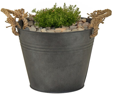 Mega Collections Plantenpot/bloempot Old Rope - rond - zink - antraciet - D40 X H29 cm