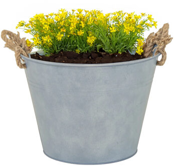 Mega Collections Plantenpot/bloempot Old Rope - rond - zink - zilver - D35 X H25 cm