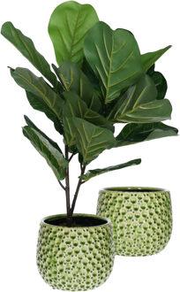 Mega Collections Plantenpot/bloempot Pebblo - 2x - keramiek/geglazuurd?- groen - druppels - D17 x H15 cm