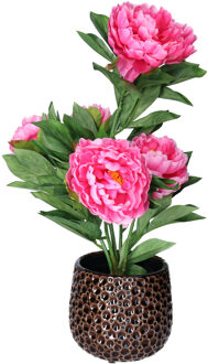 Mega Collections Plantenpot/bloempot Pebblo - keramiek/geglazuurd?- bruin - druppels - D17 x H15 cm