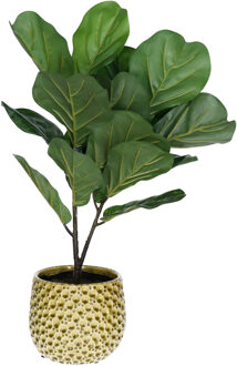 Mega Collections Plantenpot/bloempot Pebblo - keramiek/geglazuurd?- geel - druppels - D21 x H17 cm