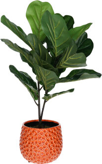 Mega Collections Plantenpot/bloempot Pebblo - keramiek/geglazuurd?- oranje - druppels - D17 x H15 cm