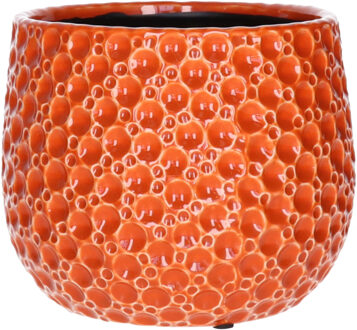 Mega Collections Plantenpot/bloempot Pebblo - keramiek/geglazuurd?- oranje - druppels - D21 x H17 cm