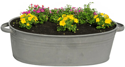 Mega Collections Plantenpot/bloempot teil Farmer - ovaal - zink - donkergrijs - L33 x D23 X H14 cm