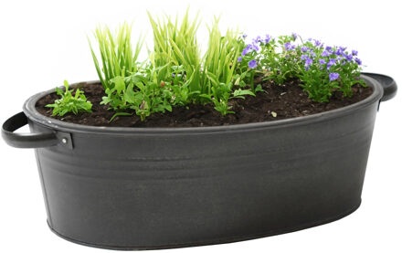 Mega Collections Plantenpot/bloempot teil Farmer - ovaal - zink - zwart - L33 x D23 X H14 cm