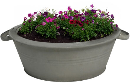 Mega Collections Plantenpot/bloempot teil Farmer - rond - zink - donkergrijs - D23 X H11 cm