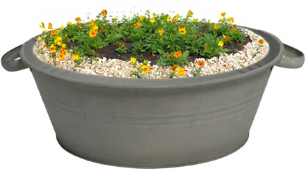 Mega Collections Plantenpot/bloempot teil Farmer - rond - zink - donkergrijs - D30 X H14 cm