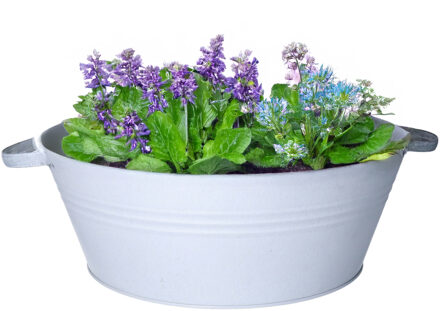 Mega Collections Plantenpot/bloempot teil Farmer - rond - zink - licht grijs - D40 X H14 cm