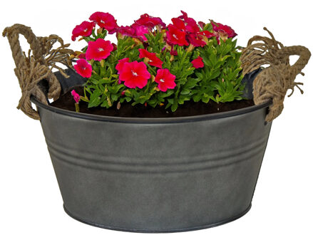 Mega Collections Plantenpot/bloempot teil Old Rope - rond - zink - antraciet - D30 X H14 cm