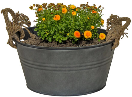 Mega Collections Plantenpot/bloempot teil Old Rope - rond - zink - antraciet - D40 X H14 cm