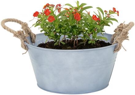 Mega Collections Plantenpot/bloempot teil Old Rope - rond - zink - zilver - D30 X H14 cm