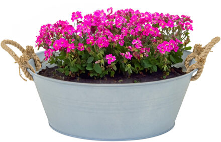 Mega Collections Plantenpot/bloempot teil Old Rope - rond - zink - zilver - D40 X H14 cm