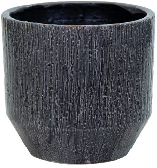 Mega Collections Plantenpot - keramiek - antraciet/grijs - relief - D17.5 x H16.5 cm - Plantenpotten