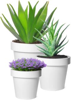 Mega Collections Plantenpotten bloempotten set - 3x stuks - kunststof - wit - Tuin - Diameters 16-20-25 cm