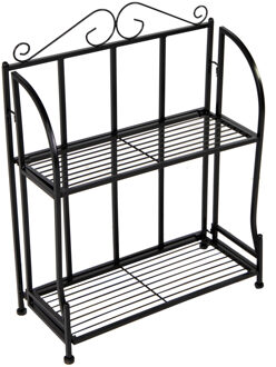 Mega Collections Plantenrek/plantentafel - zwart - metaal - opvouwbaar - 50 x 21 x 64 cm