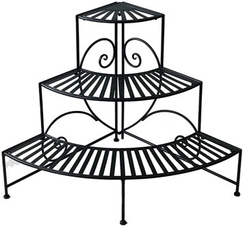 Mega Collections Plantenrek/plantentrap rond - zwart - metaal - opvouwbaar - 81 x 60 x 58 cm