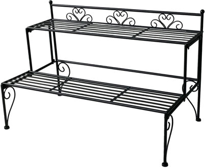 Mega Collections Plantenrek/plantentrap - zwart - metaal - opvouwbaar - 72 x 39 x 47 cm - buiten