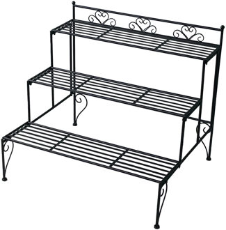 Mega Collections Plantenrek/plantentrap - zwart - metaal - opvouwbaar - 73 x 60 x 63 cm - buiten