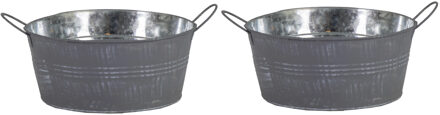 Mega Collections Teil/emmer/plantenpot - 2x - zink - grijs - D22 x H10 cm