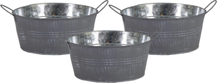 Mega Collections Teil/emmer/plantenpot - 3x - zink - grijs - D19 x H9 cm