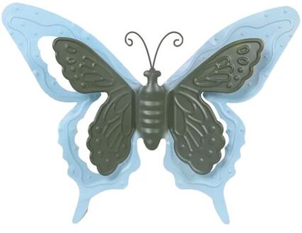 Mega Collections tuin/schutting decoratie vlinder - metaal - blauw - 36 x 27 cm - Tuinbeelden