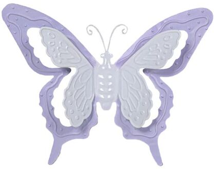 Mega Collections tuin/schutting decoratie vlinder - metaal - lila paars - 17 x 13 cm - Tuinbeelden