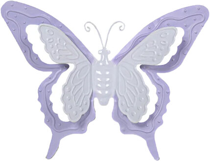 Mega Collections Tuin/schutting decoratie vlinder - metaal - lila paars - 24 x 18 cm