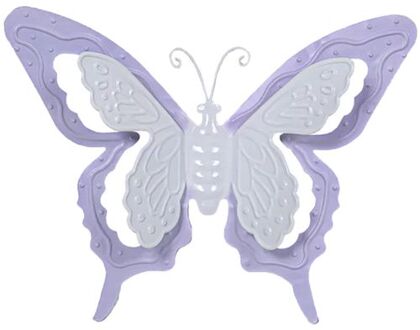 Mega Collections tuin/schutting decoratie vlinder - metaal - lila paars - 36 x 27 cm - Tuinbeelden
