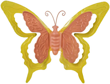 Mega Collections Tuin/schutting decoratie vlinder - metaal - oranje - 36 x 27 cm