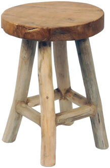 Mega Collections Zit krukje/bijzet stoel - teak hout - lichtbruin - D30 x H42 cm