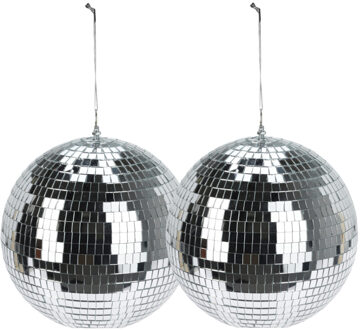 Mega discobal kerstbal - 2x - zilver - 25 cm - foam - spiegelbol - kerstversiering
