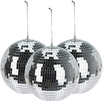 Mega discobal kerstbal - 3x - zilver - 25 cm - foam - spiegelbol - kerstversiering