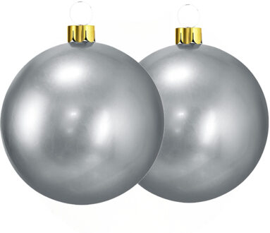 Mega grote decoratie kerstballen - 2x st - 45 cm - zilver - opblaasbaar