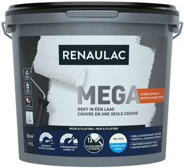 Méga Muurverf - Zijdeglans - Ral9010 - 5l