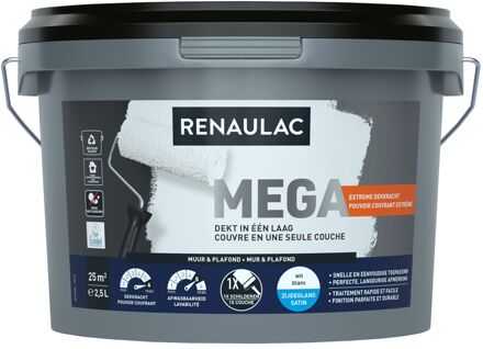 Méga Muurverf - Zijdeglans - Wit - 2,5l