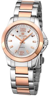 Megir Mannen Business Waterdichte Horloges Drie Ogen Chronograaf Eenvoudige Retro Mode Trend Stalen Band Quartz Horloge 5006 roos wit