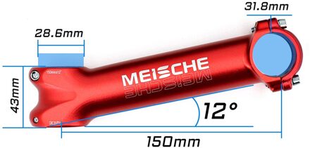 Meische Mountainbike Stuurpen 12 Graden Road Fiets Stelen 150Mm Verlengen Lange Verlengen Cnc Fiets Stuurpen 31.8Mm Fiets accessaries 31.8x150mm rood