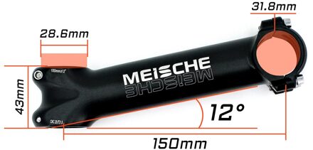 Meische Mountainbike Stuurpen 12 Graden Road Fiets Stelen 150Mm Verlengen Lange Verlengen Cnc Fiets Stuurpen 31.8Mm Fiets accessaries 31.8x150mm zwart