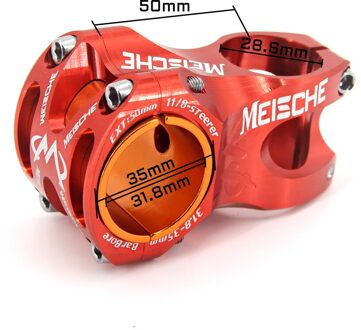 Meische Ultralight 0 Graden Stijgen Dh Am Enduro Mtb Stem 50Mm Cnc 35Mm 31.8Mm Stuur Fiets 28.6Mm Mountain Korte Stengels 31.8x50mm rood