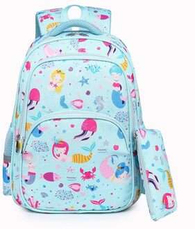 Meisje Afdrukken Primaire Boekentas Waterdicht School Rugzakken Voor Meisjes Kids School Tassen Kinderen Cadeau Mochila licht blauw
