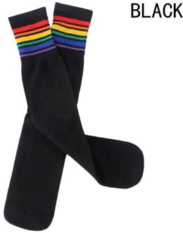 Meisje Jongen Regenboog Gestreepte Sportsokken Kniehoge Lange Sok Voetbal Running Sokken Voor Kids zwart / 35CM